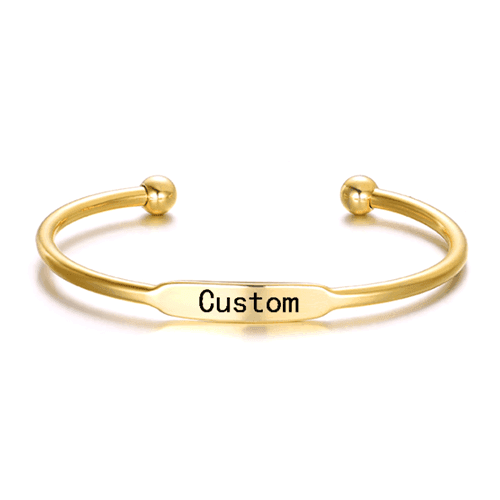 custom laser etched jewelry wholesale suppliers personalized C-shape open design name engraved bangle bracelets bulk manufacturers and vendors